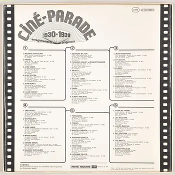 A. Decaye ; Pierre Caron ; Léo Fils Lelièvre ; Wal-Berg ; Roger Dumas ; Jean Tranchant ; Salvatore Cardillo ; Jean Boyer ; A. Valray ; Richard Rodgers ; André Hornez ; Gaston Montho ; Louis Maubon ; Charles Saint-Granier ; Georges Van Parys ; Paul Misraki ; J. Batell ; Pierre Bayle ; Philippe Parès ; Roger Bernstein ; Michel Vaucaire ; Paul Barnaby ; Raymond Pujol ; H. Vendresse ; Georges Fronsac ; Adhémar Sablon ; Jean Choux ; Raoul Moretti ; Vincent Scotto ; Robert Chamfleury ; Charles Borel-Clerc ; Roger Fernay ; Maurice Yvain ; Lionel Cazaux ; Marcel Bertal ; Louis Hennevé ; Riccardo Cordifero ; Norbert Glanzberg ; Charles Trénet ; Gaston Groener ; Maurice Jaubert ; René Sarvil ; Jean Manse ; L Bigot ; C. Oberfeld ; M. Berthomieu ; Jean Lenoir ; Serge Weber ; Moises Simons ; Seider ; P. Lima De ; Lorenz Hart ; Géo Koger ; Cole Porter ; André Barde ; Jean Duvivier ; Werner-Richard Heymann ; Lucien Carol ; Charles-Louis Pothier ; René Clair ; Henri Duvernois ; Maurice Chevalier ; Fréhel ; Jean Gabin ; Alice Cocéa ; Jean Murat ; Lilian Harvey ; Georges Milton ; Fernand Gravey ; Robert Burnier ; Arletty ; Jacques Pills ; Georges Tabet ; Damia ; Albert Préjean ; Lys Gauty ; Henri Alibert ; Joséphine Baker ; Marianne Oswald ; Tino Rossi ; Mistinguett ; Simone Simon ; Fernandel ; Marcel Cariven ; Suzanne Dehelly ; Lucienne Delyle ; Léo Marjane ; Lucien Baroux ; Ray Ventura ; E Bervily ; Pierre Chagnon ; Armand Bernard ; Roger Désormière ; Jazz Du Poste Parisien; ; Salabert ; Edition Warner Chapell Music; ; R. Breton ; Sam Fox ; Éditions Max Eschig ; Vog; ; Joubert; ; Coda S.A. ; Choudens Fils; ; Bousquet Et Beuscher ; Fortin; ; Ricordi Et Cie; ; Edition Ray Ventura; ; Editions Musicales Tutti; ; Raoul Breton ; Heugel & Cie; ; EMI Pathé-Marconi disque 33 tours Dans mon coeur 1977 MUS2011.3.32.1-5 Photo