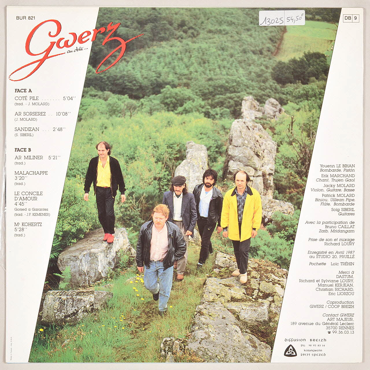 Gwerz; ; Erik Marchand ; Youenn Le Bihan ; Patrick Molard ; Jacky Molard ; Soig Siberil ; Bruno Caillat ; Escalibur; disque 33 tours Ar miliner 1987 MUS2011.3.47.1-3 Photo