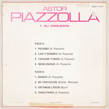 Ramon Chiloë ; Astor Piazzola ; José Moranez ; Angelo Burli ; Disques Vogue disque 33 tours Sens unique France 1975 MUS2011.3.7.1-2 Photo