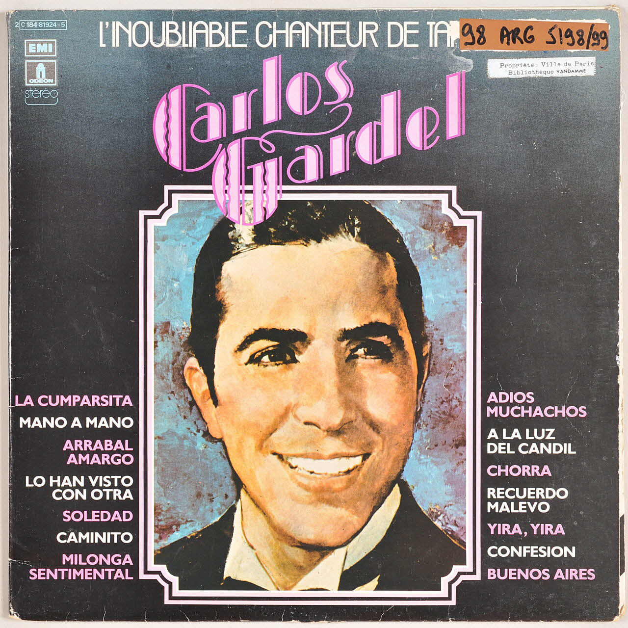 Canero ; Cafre ; Maizani ; Frontera ; Gardel ; Discepolo ; Coria Penaloza ; E.S. Discepolo ; Maroni Rodriguez ; L.C. Amdaori ; Flores ; Raul De Los Hoyos ; J.D. Filiberto ; Navarrine Y Fugazot ; C.V.G. Flores ; C. Verdani ; Curi Y Mafia ; Le Peray ; J.C. Sanders ; Costa Oliveri ; Matos Rodriguez ; P. Navarrine ; Manzi Y Piana ; Pettorossi ; M. Jovès ; Le Pera ; Carmen Romero ; Battistoni ; Amadori ; Cufaro ; Carlos Gardel ; Pathé Marconi disque 33 tours Milonga sentimental 1975 MUS2011.3.83.1-3 Photo