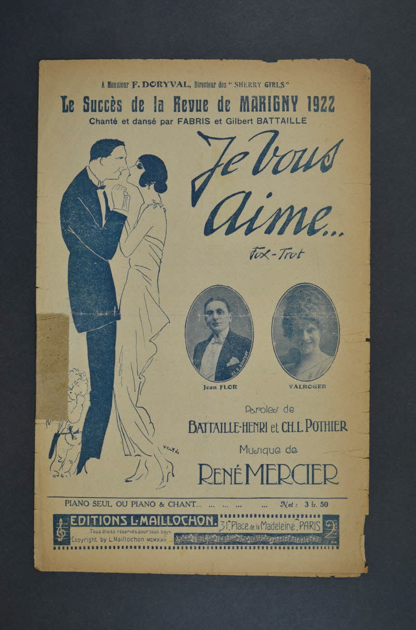 Charles-Louis Pothier ; Jacques Battaille-Henri ; René Mercier ; Marthe Fabris ; Gilbert Battaille ; L. Maillochon chanson petit format Île-de-France, France 1922 1965.144.142 Photo Mucem