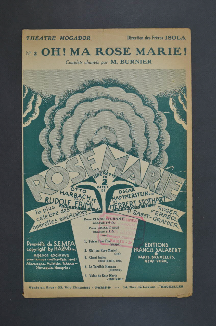 Charles Saint-Granier ; Roger Ferréol ; Otto Harbach ; Rudolf Friml ; Oscar Hammerstein ; Robert Burnier ; Francis F. Salabert chanson petit format Île-de-France, France 1924 1965.144.151 Photo Mucem