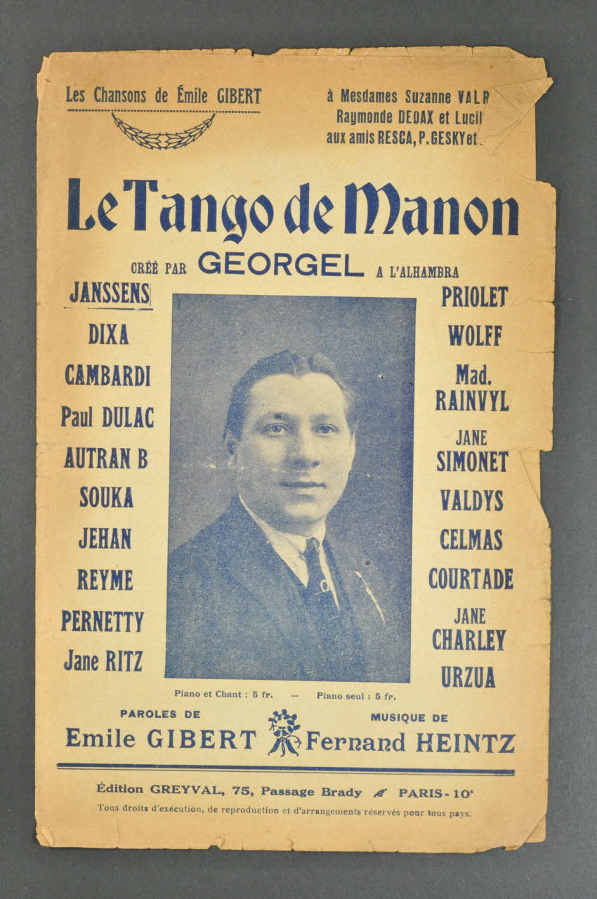 Fernand Heintz ; Emile Gibert ; Georgel ; Edition Greyval; chanson petit format Paris 10ème 1920 1965.144.155 Photo Mucem