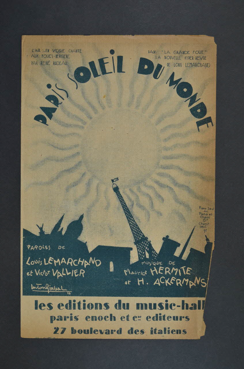 Victor Vallier ; Louis Lemarchand ; Maurice Hermite ; H Ackermans ; Enoch & Cie chanson petit format Île-de-France, France 1928 1965.144.158 Photo Mucem