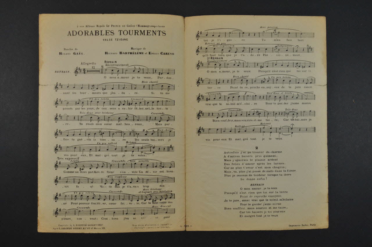 Hippolyte Barthélémy ; Caruso ; Roland GaëL ; Digoudé-Diodet; chanson petit format Île-de-France, France 1907 1965.144.162 Photo Mucem