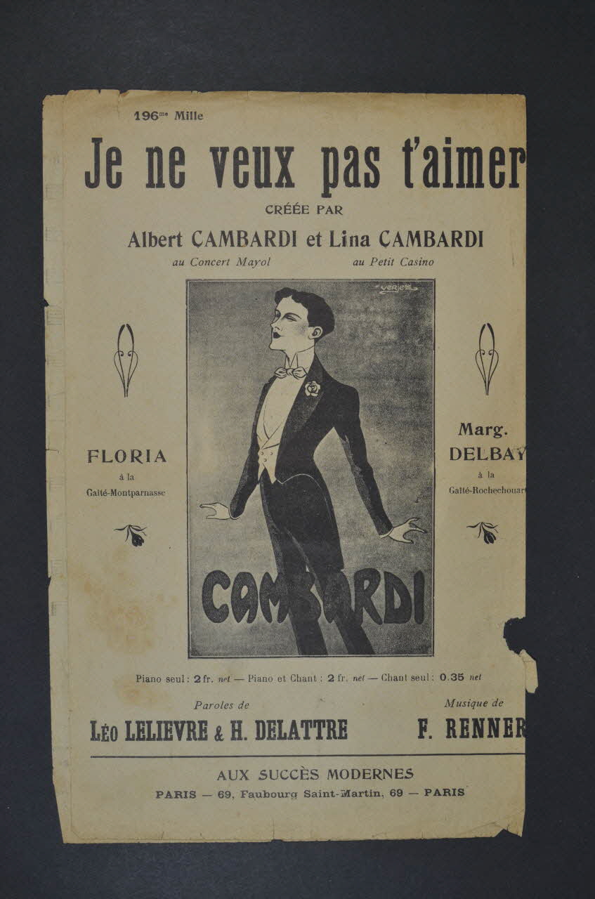 Léo Lelièvre ; F. Renner ; Horace Delattre ; Lina Cambardi ; Albert Cambardi ; Aux Succès Modernes; chanson petit format Île-de-France, France 1913 1966.127.4 Photo Mucem