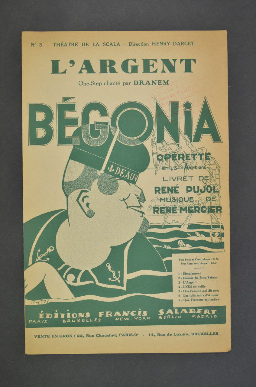 René Mercier ; René Pujol ; Dranem ; Francis F. Salabert chanson petit format Paris 9ème 1930 1965.144.170 Photo Mucem