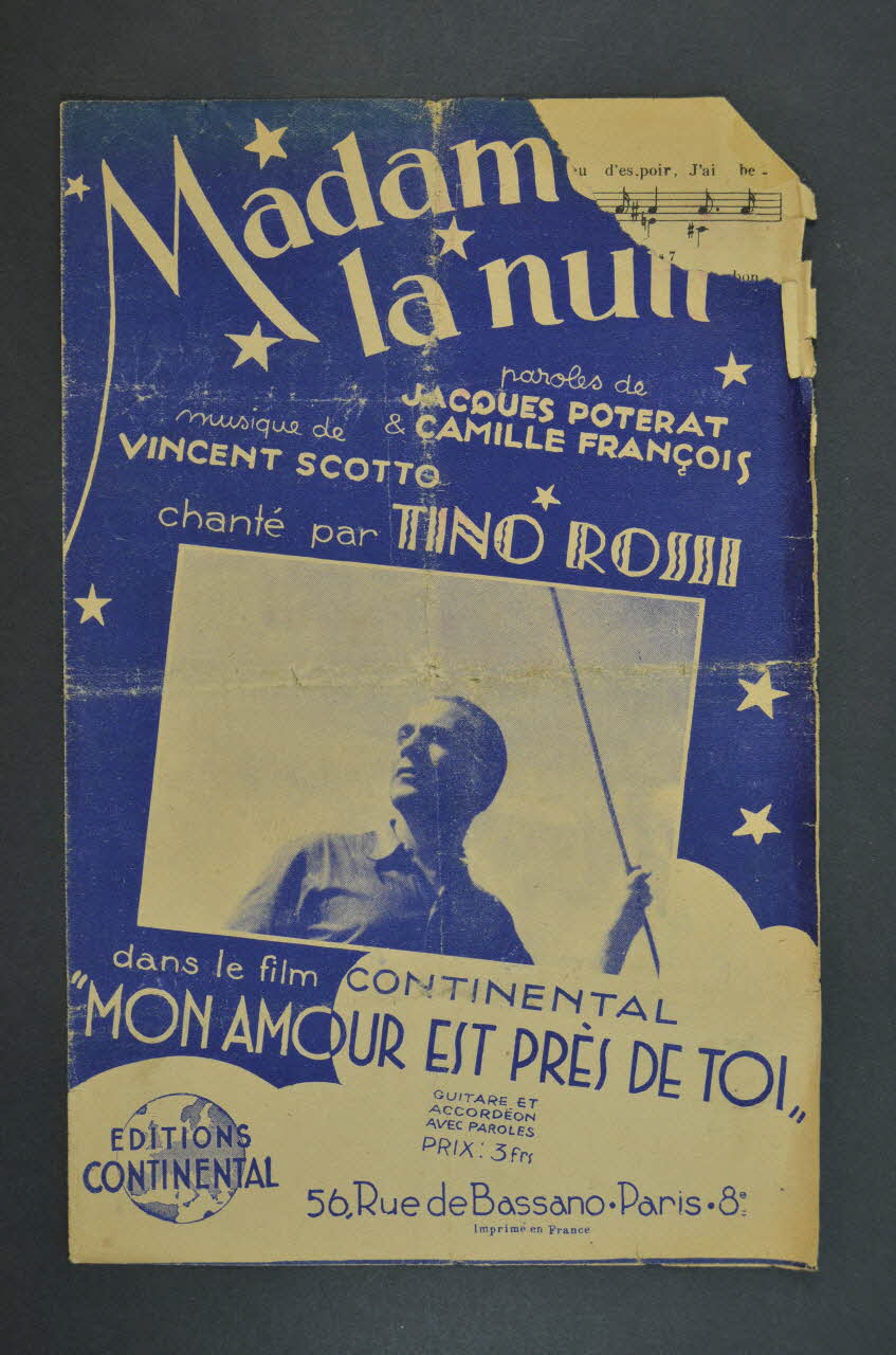 Jacques Poterat ; Vincent Scotto ; Camille François ; Tino Rossi ; Continental; chanson petit format Île-de-France, France 1943 1966.131.101 Photo Mucem