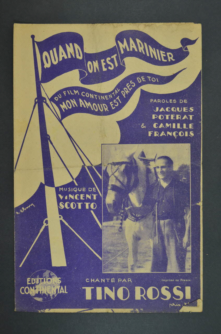 Jacques Poterat ; Vincent Scotto ; Camille François ; Tino Rossi ; Continental; chanson petit format Île-de-France, France 1943 1966.131.102 Photo Mucem