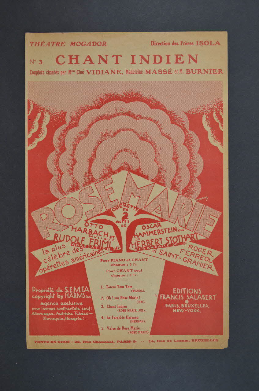 Charles Saint-Granier ; Roger Ferréol ; Otto Harbach ; Rudolf Friml ; Oscar Hammerstein ; Francis F. Salabert chanson petit format Île-de-France, France 1927 1965.144.181 Photo Mucem