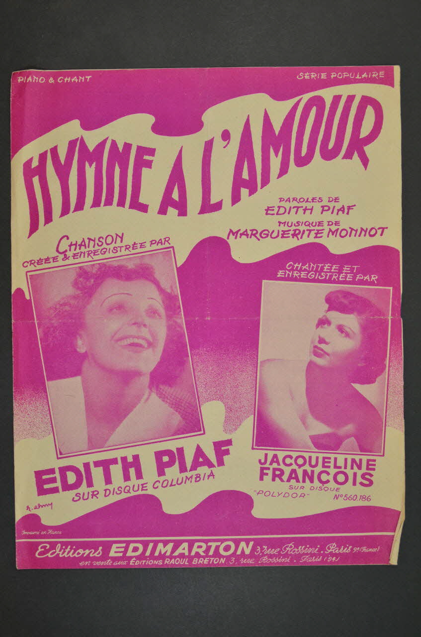 Edith Piaf ; Marguerite Monnot ; Jacqueline François chanson petit format Île-de-France, France 1949 1966.131.117 Photo Mucem
