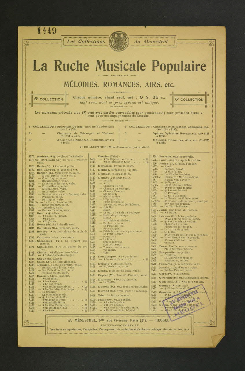 chanson petit format 1965.144.190 Photo Mucem