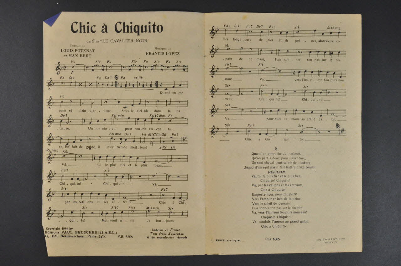 Louis Poterat ; Francis Lopez ; Georges Guétary ; Paul Beuscher chanson petit format Île-de-France, France 1944 1966.131.25 Photo Mucem