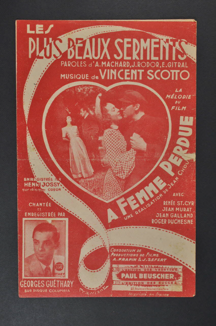 Alfred Machard ; Vincent Scotto ; Jean Rodor ; Gitral ; Georges Guétary ; Paul Beuscher chanson petit format Île-de-France, France 1942 1966.131.29 Photo Mucem