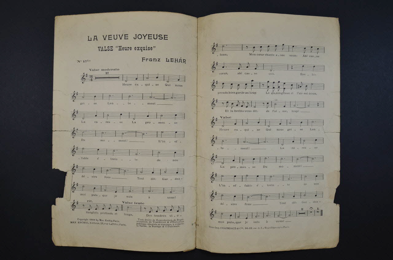 Robert De Flers ; Gaston Caillavet ; Franz Lehar ; Éditions Max Eschig chanson petit format Île-de-France, France 1909 1965.144.37 Photo Mucem