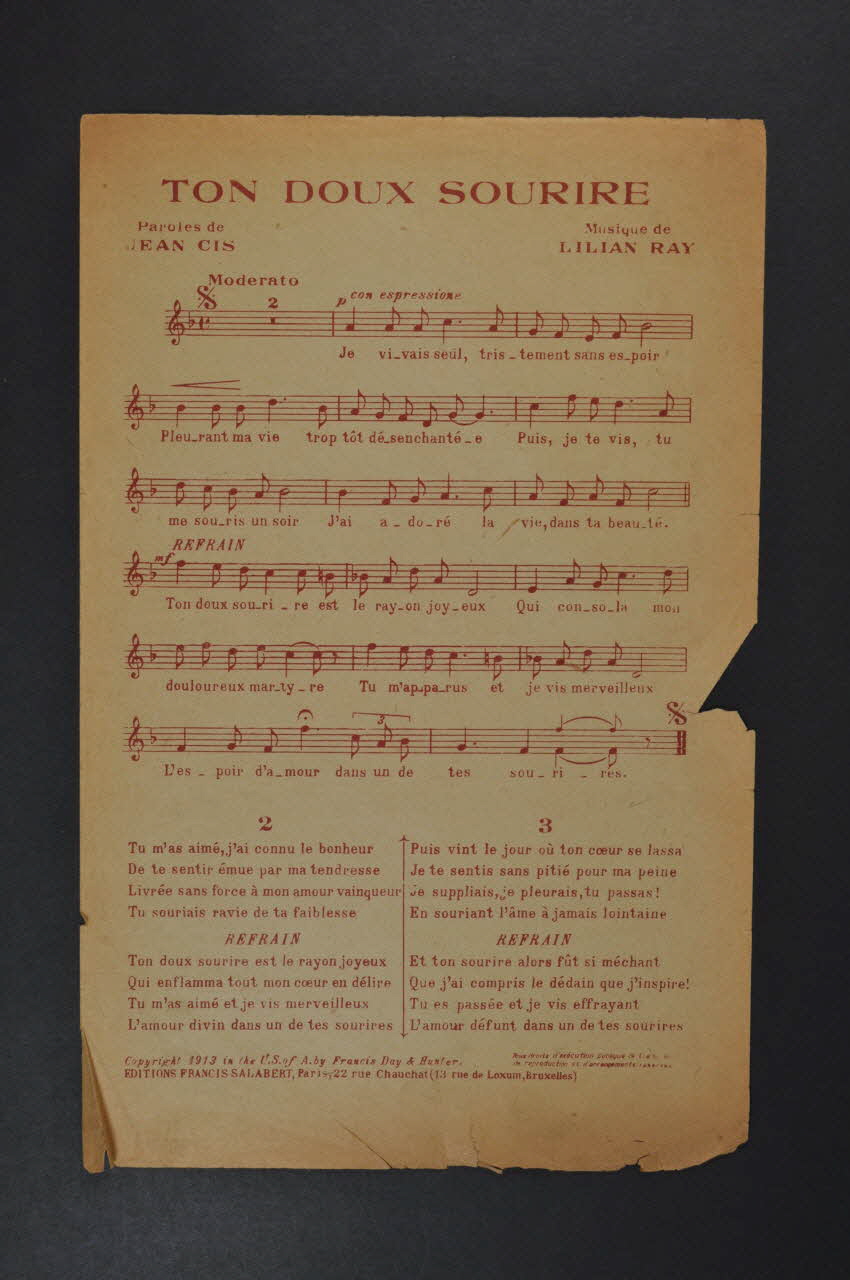 René Darlay ; Henri Varna ; Pierre Chagnon ; Lilian Ray ; Jean Cis ; Fred Pearly ; Fernand Rouvray ; Raoul Moretti ; Francis F. Salabert chanson petit format Île-de-France, France 1913 1965.144.4 Photo Mucem