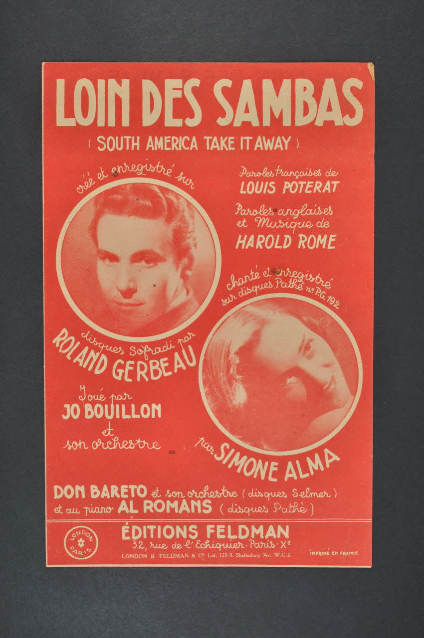 Louis Poterat ; Harold Rome ; Roland Gerbeau ; Feldman chanson petit format Île-de-France, France 1946 1966.131.61 Photo Mucem