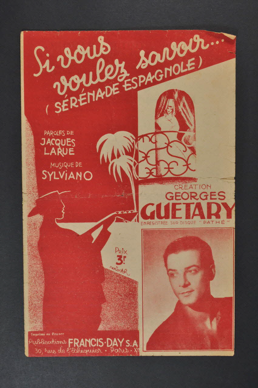Jacques Larue ; René Sylviano ; Georges Guétary ; Francis Day chanson petit format Île-de-France, France 1943 1966.131.67 Photo Mucem