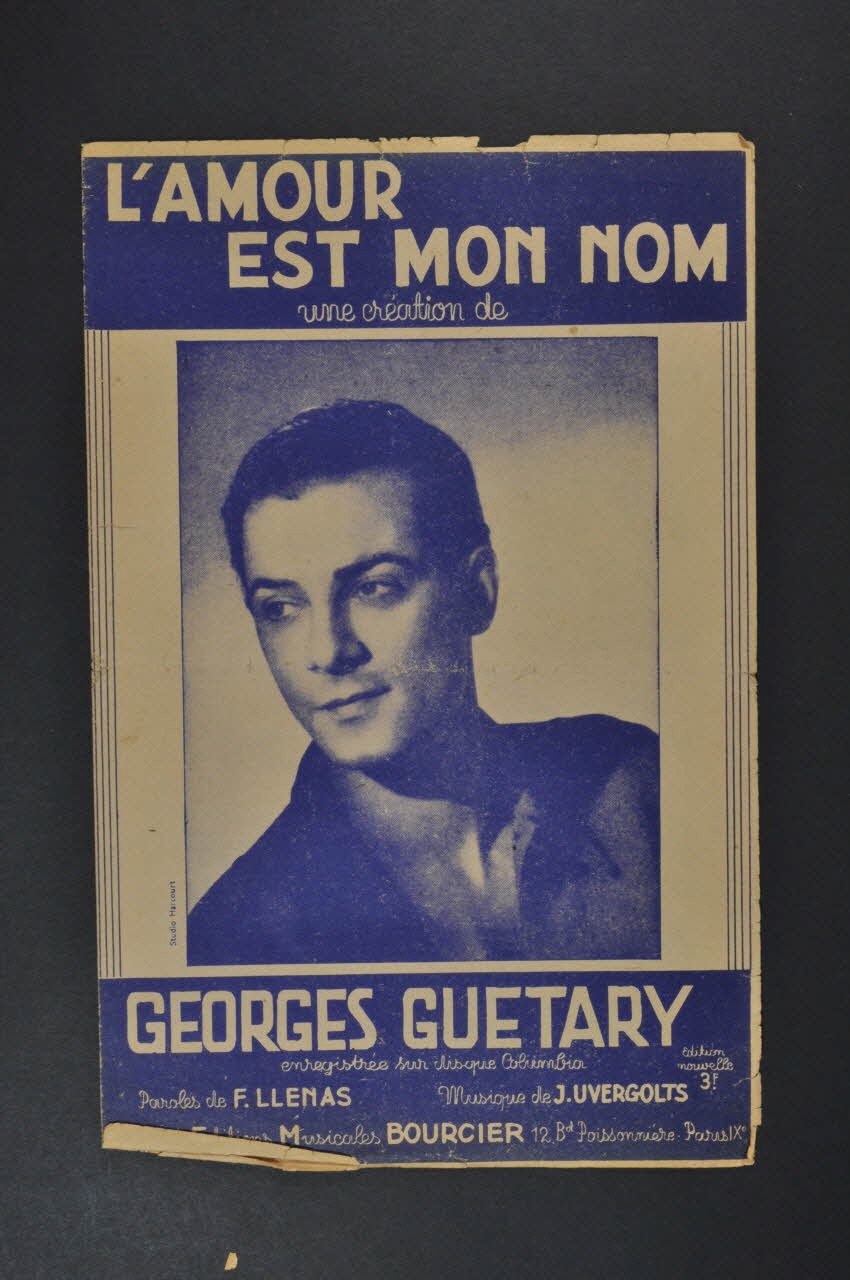 François Llenas ; Johay Uvergolts ; Georges Guétary ; Editions Musicales Bourcier; chanson petit format Île-de-France, France 1942 1966.131.68 Photo Mucem