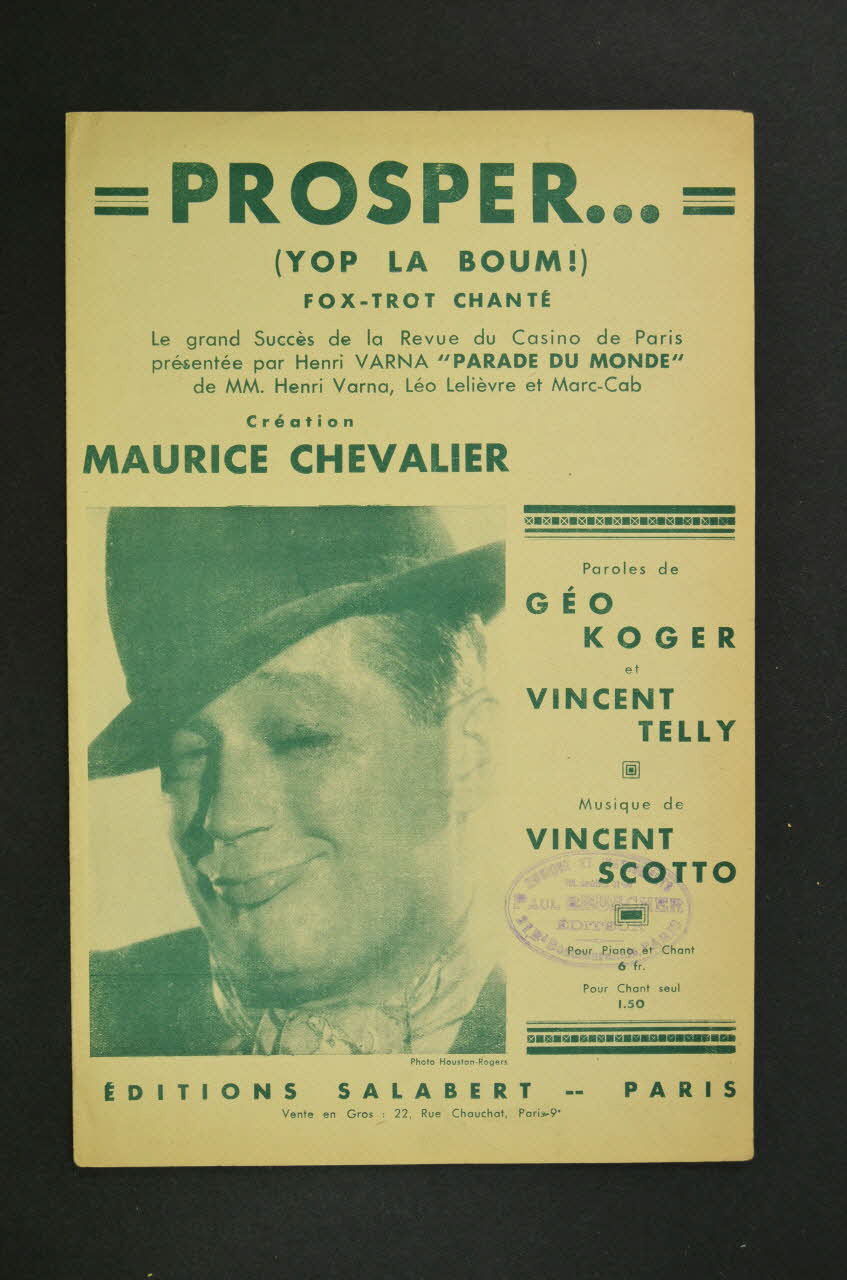 Vincent Telly ; Géo Koger ; Vincent Scotto ; Maurice Chevalier ; Salabert chanson petit format Île-de-France, France 1935 1965.144.54 Photo Mucem