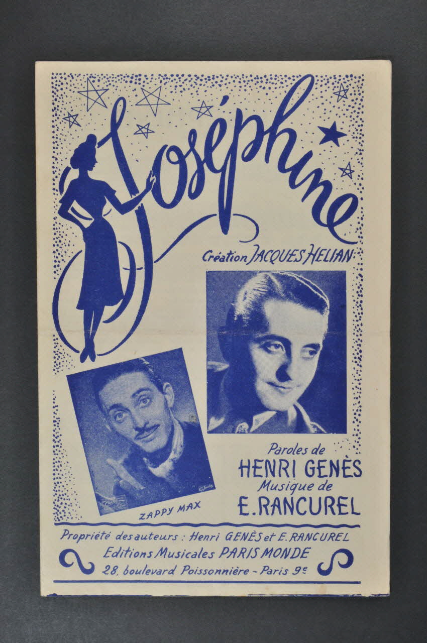 Henri Génès ; Eudore Rancurel ; Jacques Hélian ; Paris-Monde; chanson petit format Île-de-France, France 1946 1966.131.75 Photo Mucem