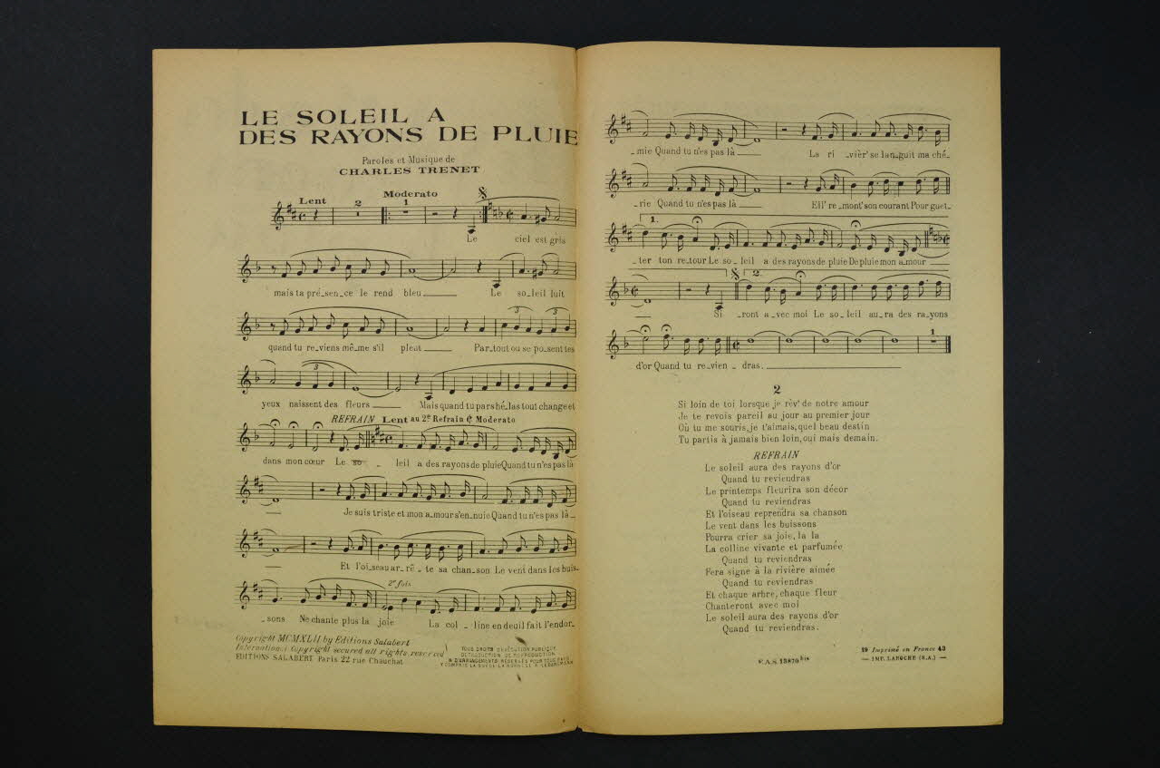 Charles Trénet ; Salabert chanson petit format Île-de-France, France 1942 1965.144.9 Photo Mucem