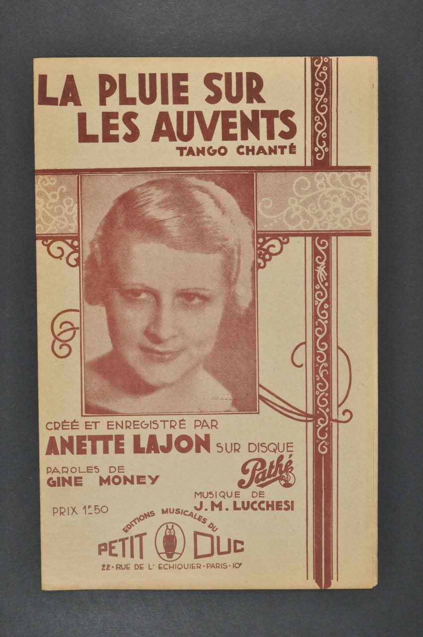 Gine Money ; José Lucchesi ; Annette Lajon ; Editions Musicales Du Petit Duc; chanson petit format Île-de-France, France 1936 1966.132.4 Photo Mucem