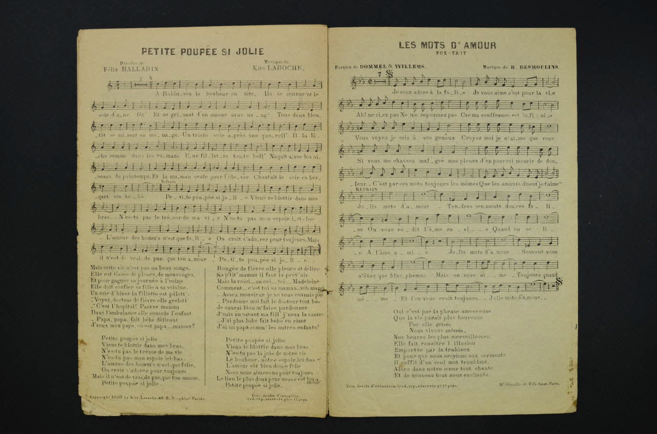 Ch. D'ys ; Valfy ; Romain Desmoulins ; Willeins ; Lucien Dommel ; Kito Laroche ; Roland GaëL ; Félix Ballarin ; Désiré Berniaux ; Willems chanson petit format 1920 1965.145.11 Photo Mucem