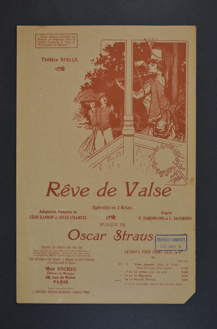 Léon Xanrof ; Oscar Strauss ; Jules Chancel ; Éditions Max Eschig chanson petit format Île-de-France, France 1907 1966.135.15 Photo Mucem