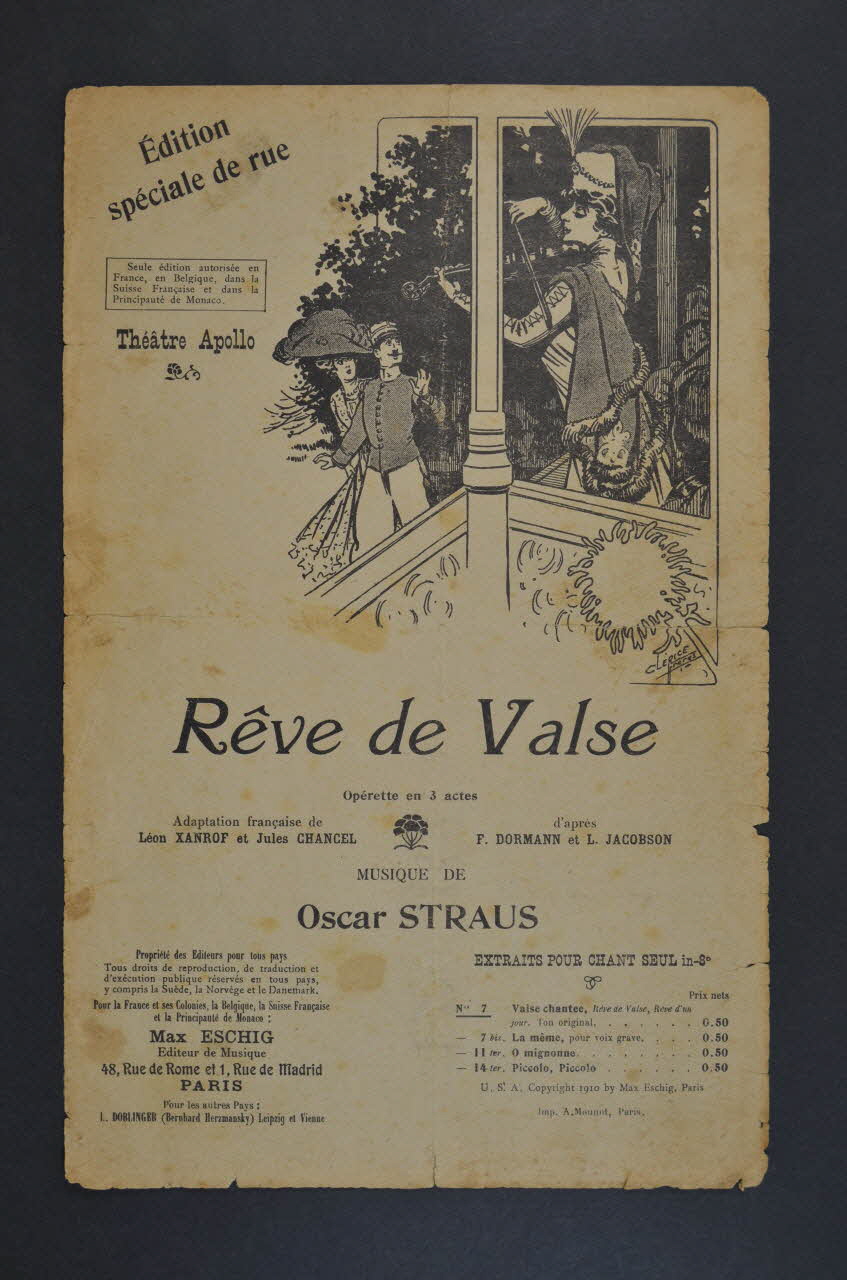 Léon Xanrof ; Oscar Strauss ; Jules Chancel ; Éditions Max Eschig chanson petit format Île-de-France, France 1907 1966.135.16 Photo Mucem