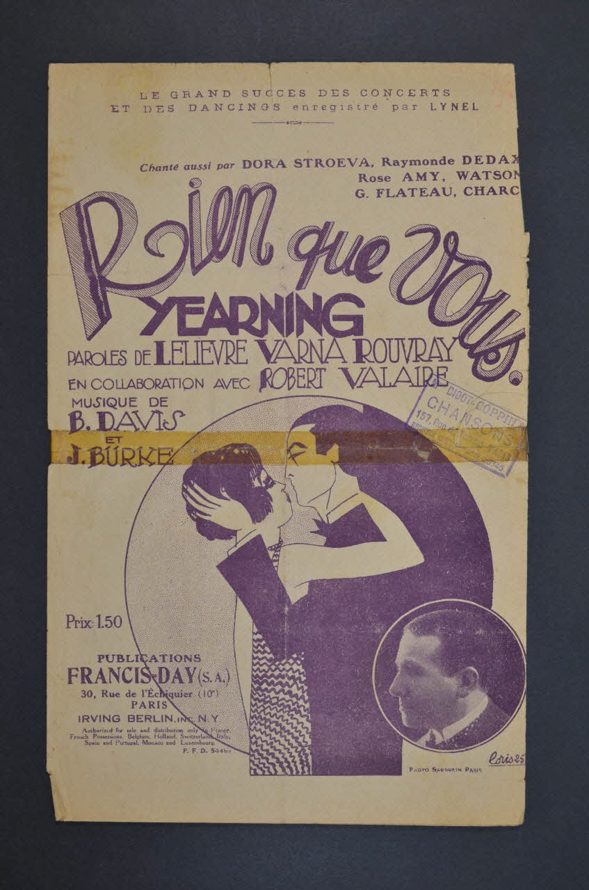 Joe Burke ; Benny Davis ; Fernand Rouvray ; Léo Lelièvre ; Henri Varna ; Lynel ; Francis Day chanson petit format Île-de-France, France 1925 1966.135.18 Photo Mucem