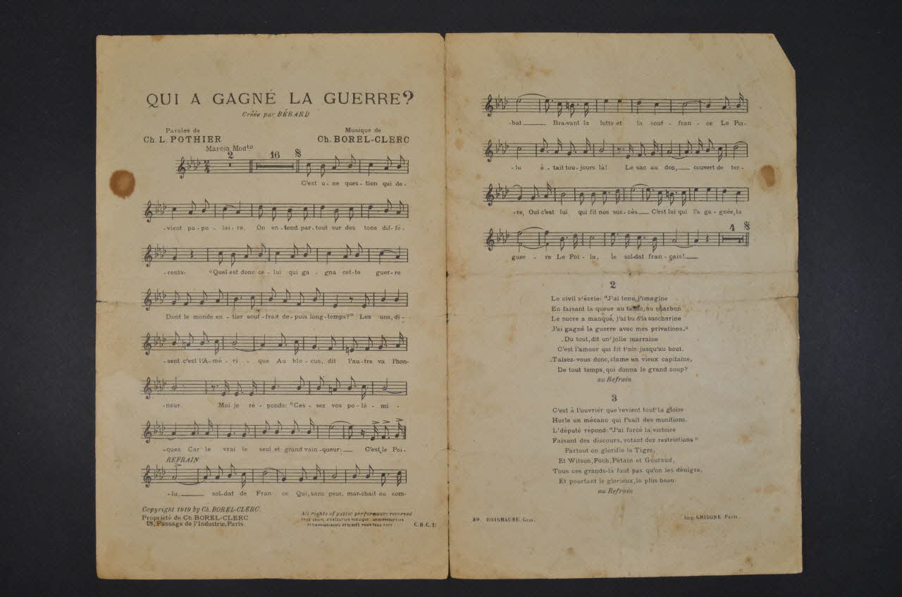 Charles-Louis Pothier ; Charles Borel-Clerc ; Adolphe Bérard chanson petit format Île-de-France, France 1919 1966.135.5 Photo Mucem