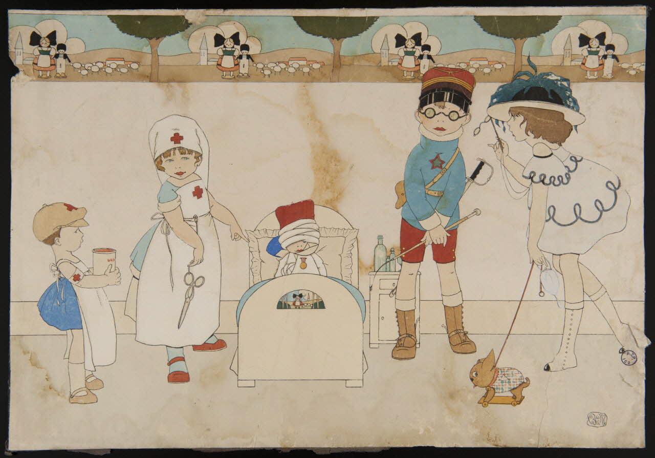 dessin Scène avec enfants : l'hôpital militaire 1909-1919 1973.105.5 Photo Mucem