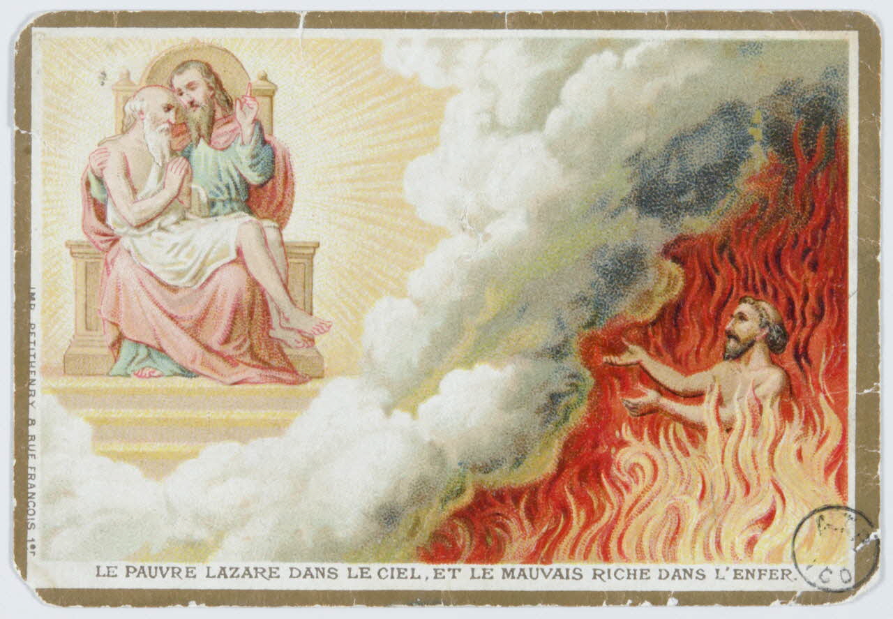 image pieuse LE PAUVRE LAZARE DANS LE CIEL, ET LE MAUVAIS RICHE DANS L'ENFER. 1973.11.95 Photo Mucem