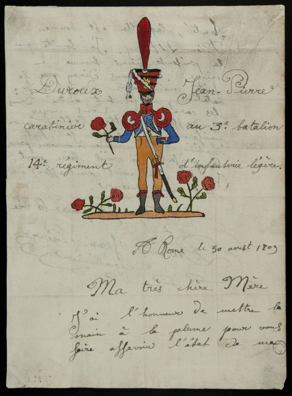 dessin Lettre de carabinier à sa mère du 30 août 1809 Latium, Italie 1809 1973.22.10 Photo Mucem