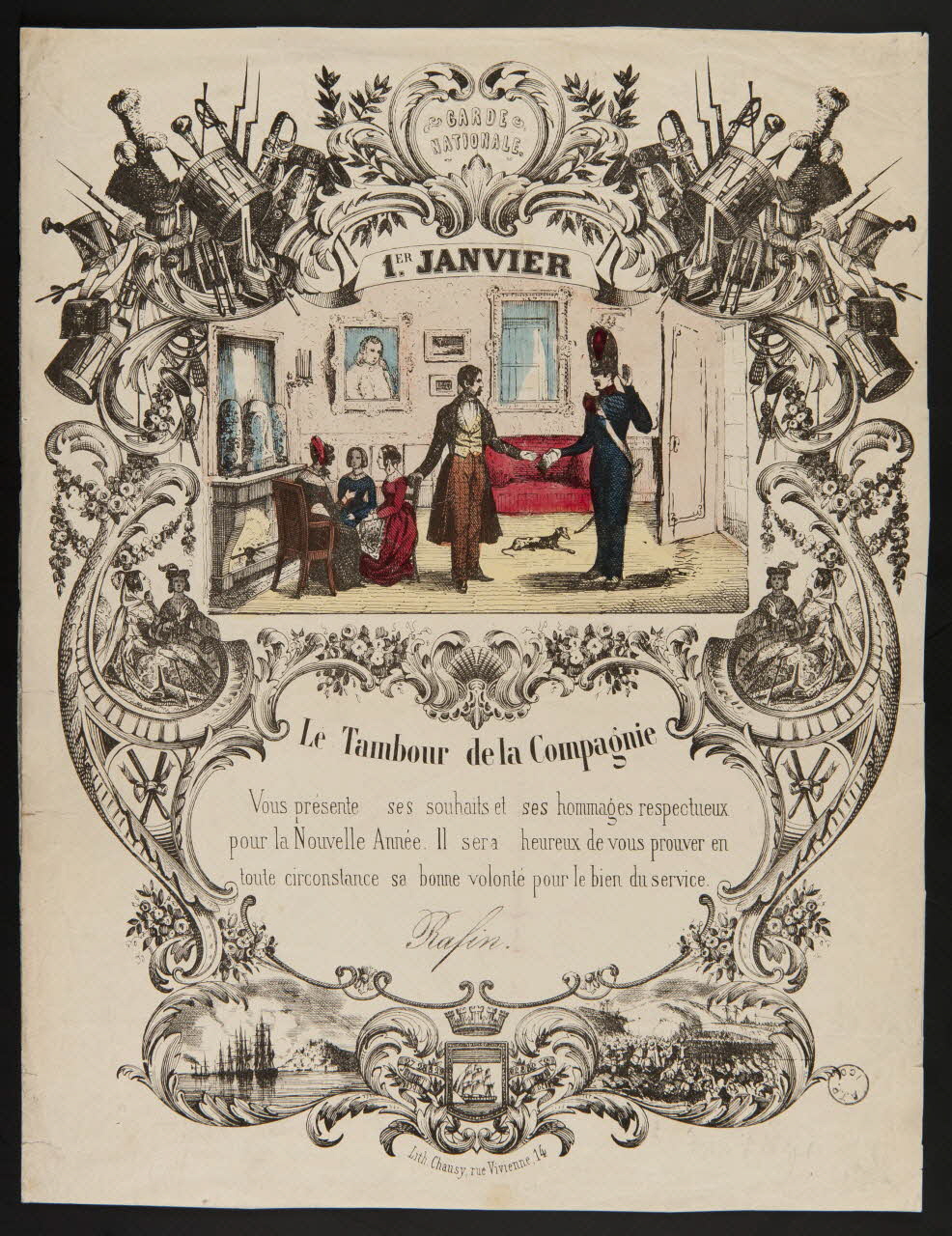 estampe GARDE  NATIONALE  1ER. JANVIER  Le Tambour de la Compagnie 1973.22.18 Photo Mucem