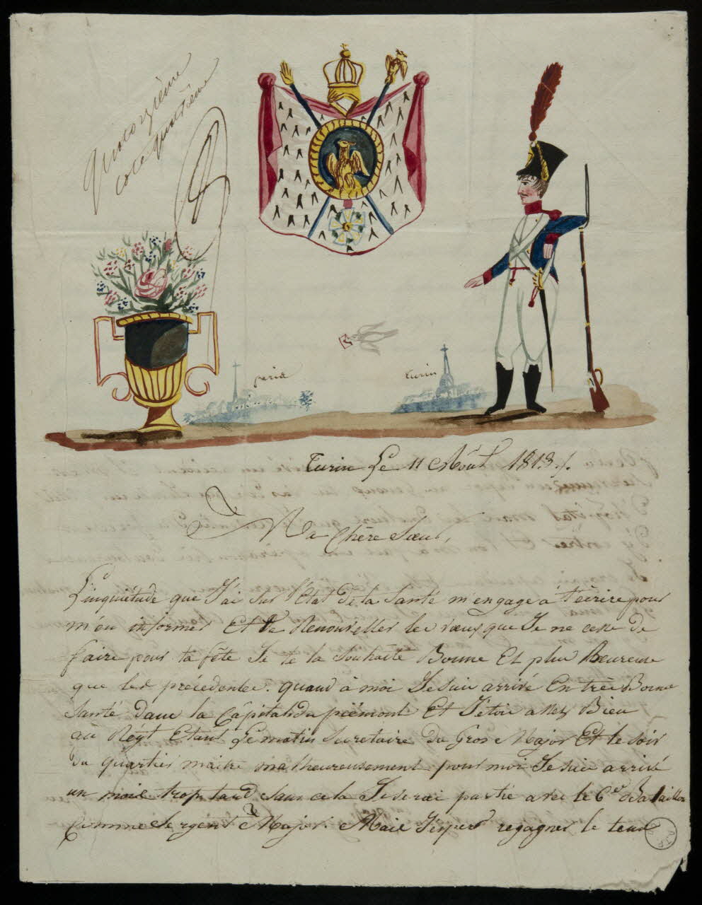 dessin Lettre d'un soldat à sa soeur du 11 août 1813 1973.22.6 Photo Mucem