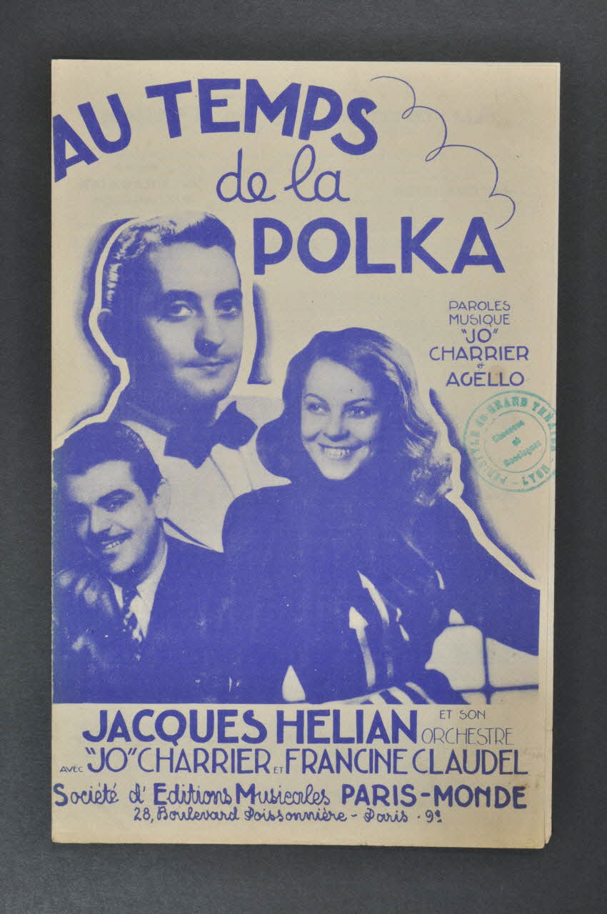 "Jo" Charrier ; F Agello ; Paris-Monde; chanson petit format 1946 1966.138.13 Photo Mucem