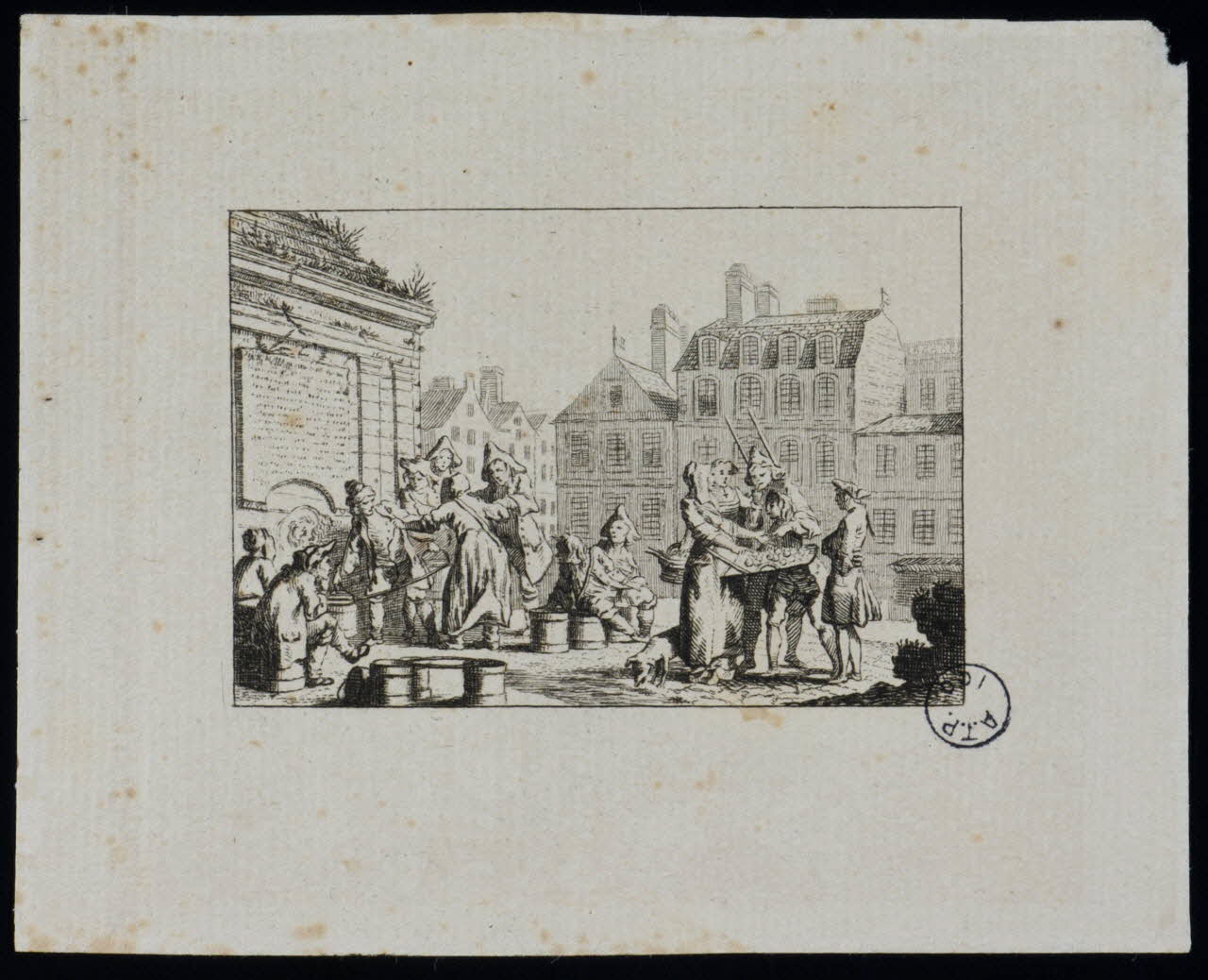 estampe Marchands ambulants sur une place 1977.23.35.1 Photo Mucem