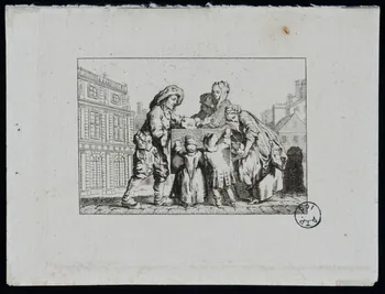 estampe Groupement d'enfants autour d'un travailleur ambulant 1977.23.35.2 Photo Mucem