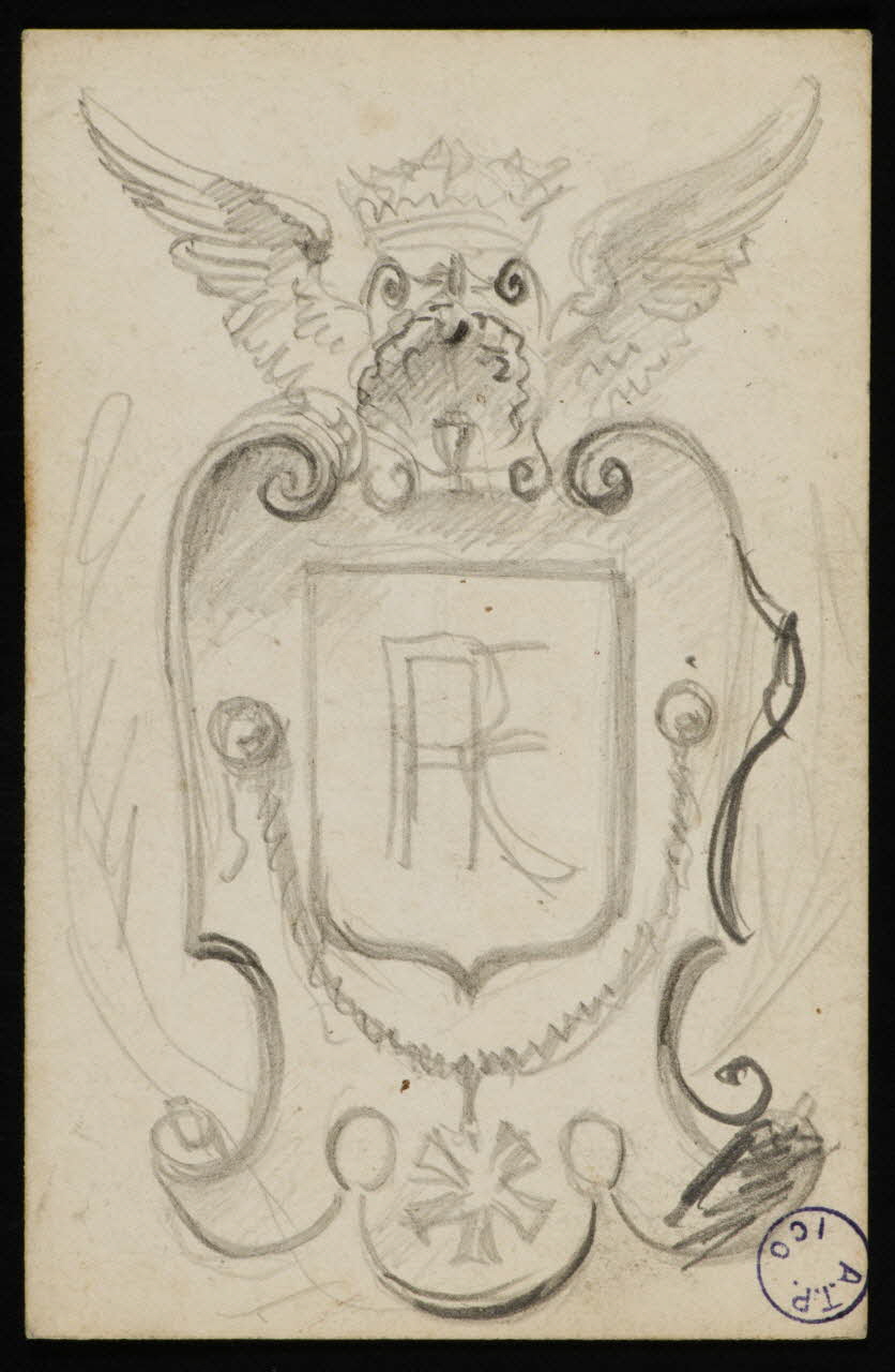dessin Esquisse d'un cartouche avec armoiries 1973.31.80.9 Photo Mucem