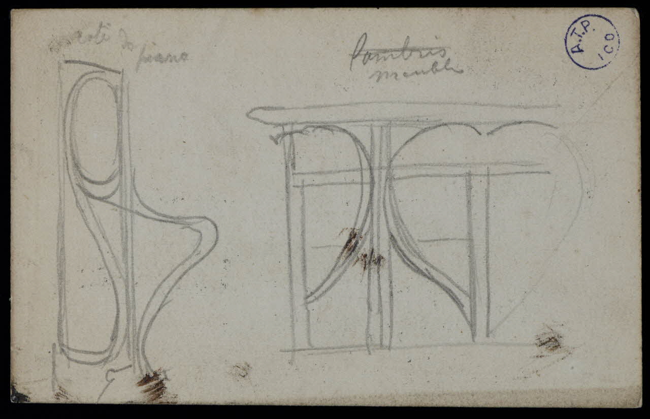 dessin Esquisses d'un meuble et d'un piano art nouveau 1973.31.80.94 Photo Mucem