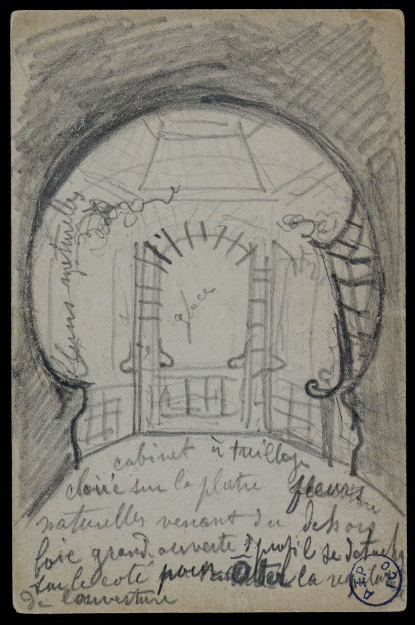 dessin Esquisse d'un cabinet à treillage art nouveau 1973.31.81.6 Photo Mucem