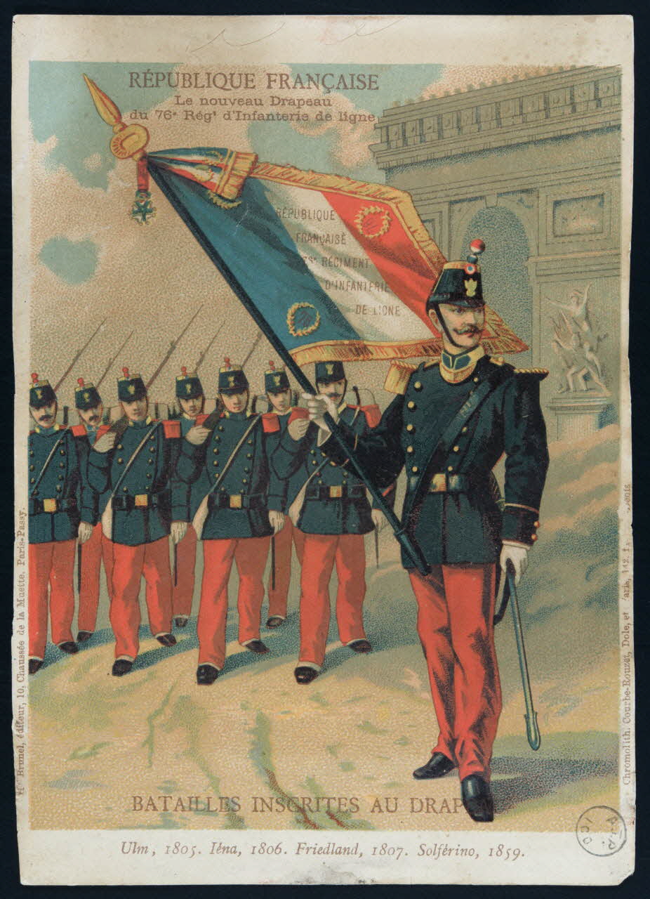 estampe REPUBLIQUE FRANCAISE  Le nouveau Drapeau  du 76e Régt d'Infanterie de ligne 1973.47.59 Photo Mucem