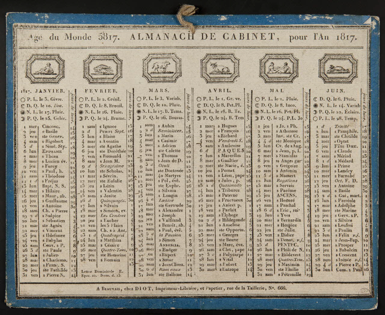 Lucien-Côme Diot imagerie ancienne Age du Monde 5817. ALMANACH DE CABINET, pour l'An 1817. Beauvais 1802-1823 1973.53.101 Photo Mucem