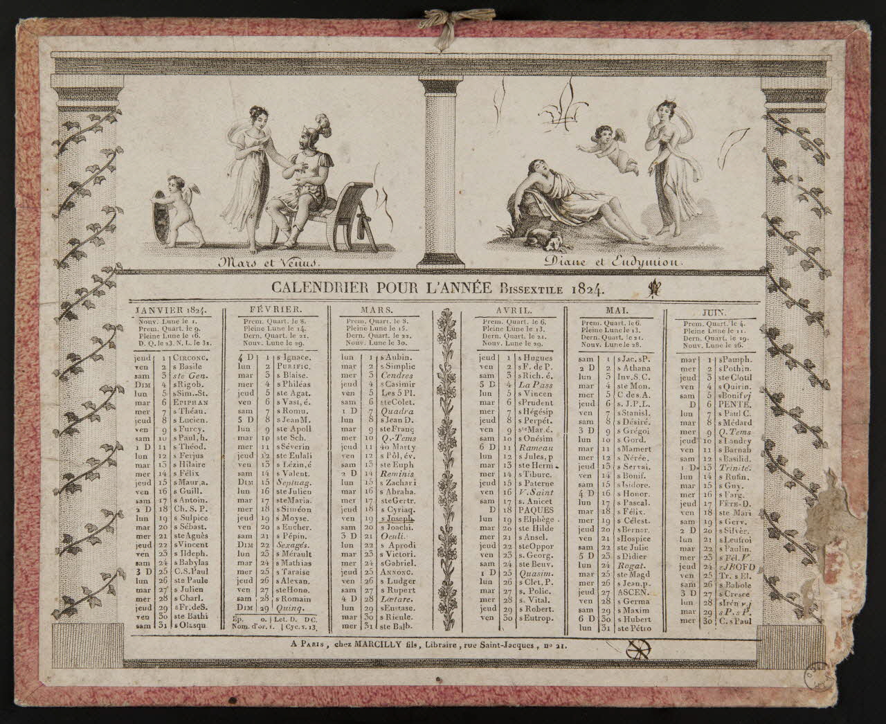 estampe CALENDRIER POUR L'ANNEE Bissextile 1824. 1973.53.114 Photo Mucem
