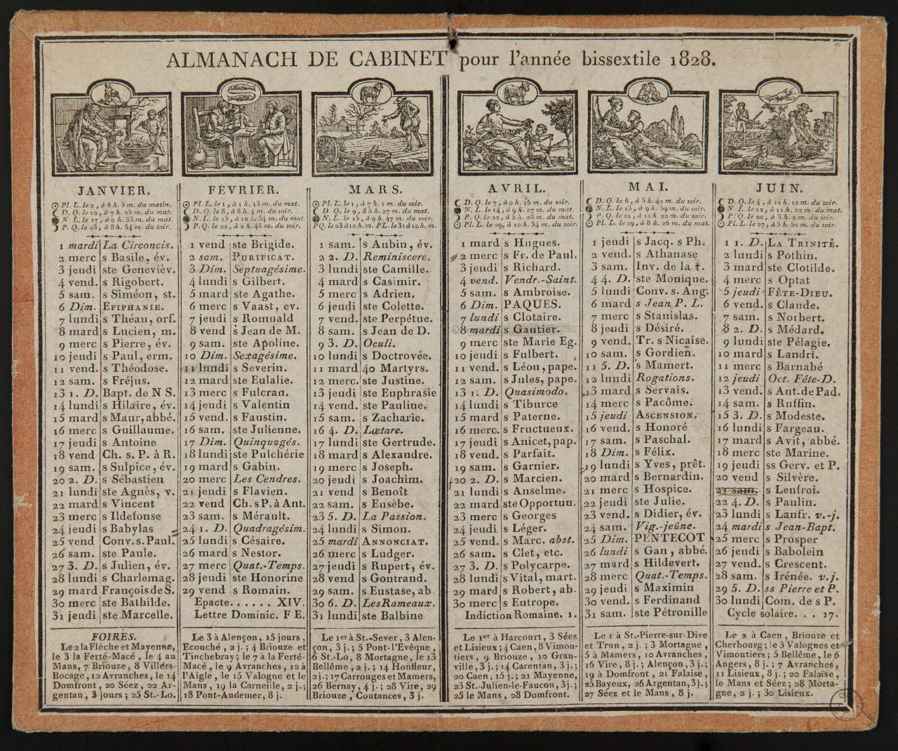 Brée Ainé imagerie ancienne ALMANACH DE CABINET POUR L'ANNEE BISSEXTILE 1828 Falaise 1827 1973.53.119 Photo Mucem