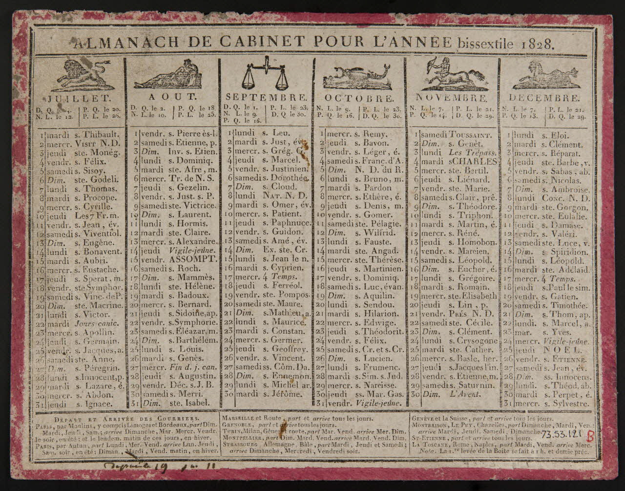 estampe ALMANACH DE CABINET POUR L'ANNEE bissextile 1828. 1973.53.121 Photo Mucem