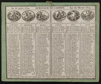 Laurent-Thomas-Joseph Lecrène-Labbey imagerie ancienne An de grâce 1829. ALMANACH DE CABINET. AGE DU MONDE 5829. Rouen 1828 1973.53.122 Photo Mucem