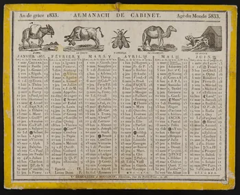 estampe An de grâce 1833. ALMANACH DE CABINET. Age du Monde 5833. 1973.53.128 Photo Mucem
